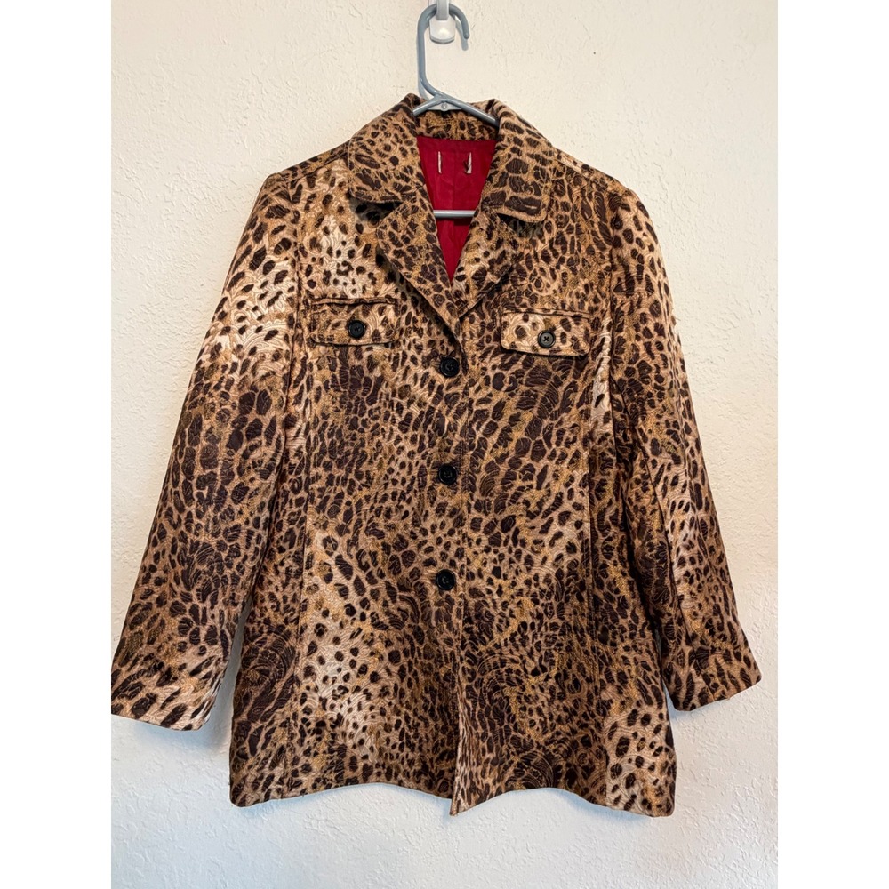 Chico's Vintage Leopard Brocade Blazer Jacket Metallic Gold Animal Print Brown